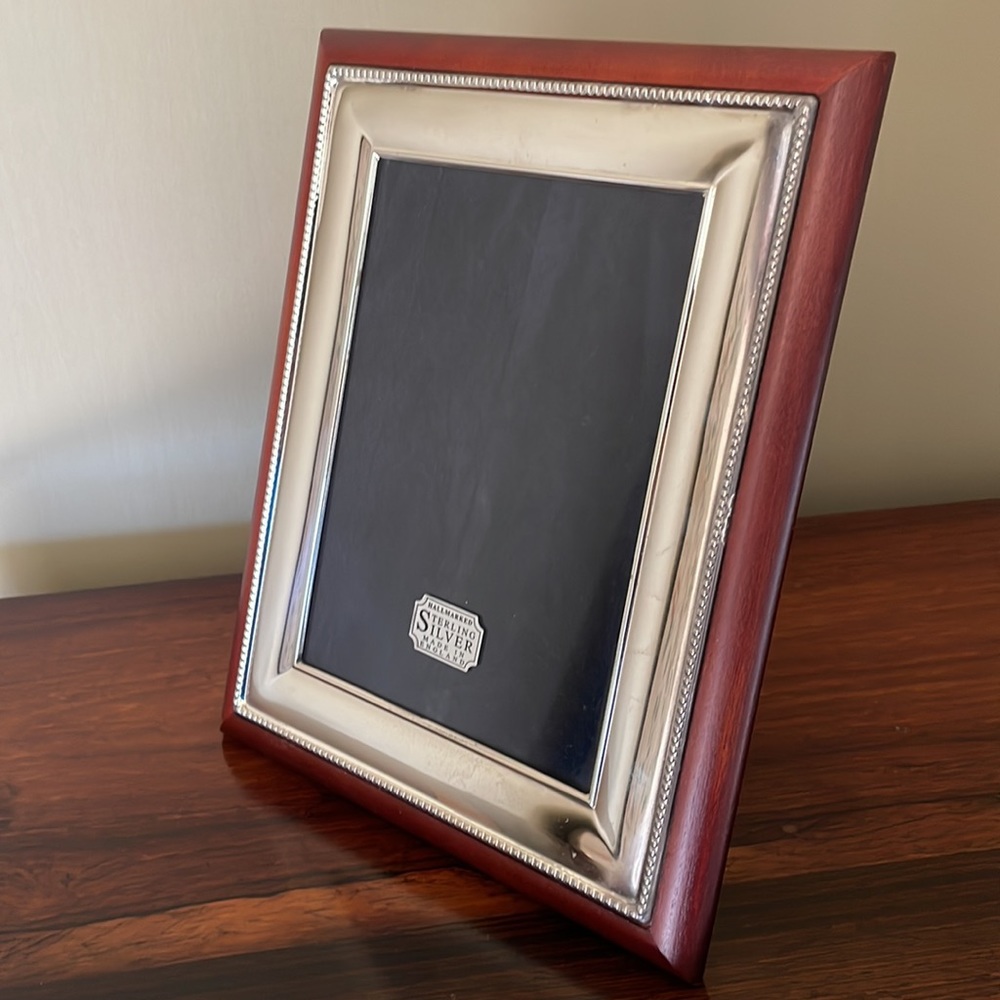 Carrs Bead Sterling Silver Photo Frame - Mounted Wood - 5” x 7” picture